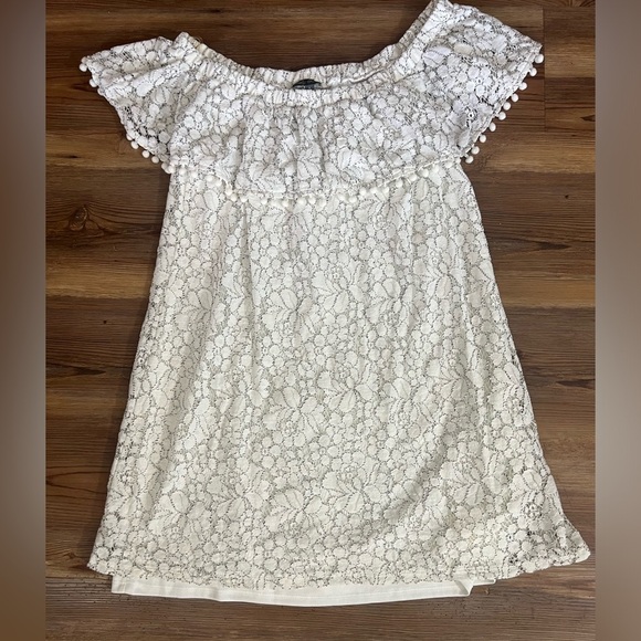 Lily Rose adorable white lace dress with liner and Pom poms, size M,27” long - Picture 1 of 8